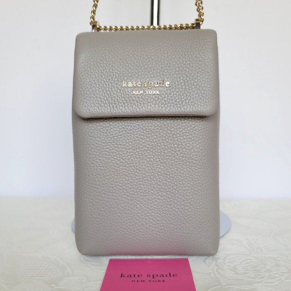 KATE SPADE Bradley North/South Pebbled Leather Phone Crossbody-True Taupe color